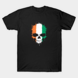 Chaotic Ivory Coast Flag Splatter Skull T-Shirt